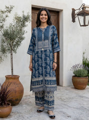 Indigo Paisley Mandarin Collar Viscose Kurta Set