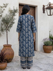 Indigo Paisley Mandarin Collar Viscose Kurta Set