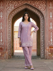 Lavender Beaded Embroidered Silk Blend Co-ord Set