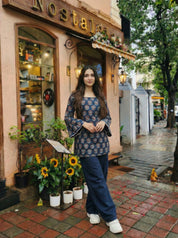 Dark Blue Criss-Cross Back Cotton Tunic