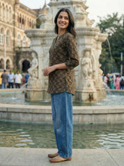 Coffee Brown Camel Motif Cotton Tunic