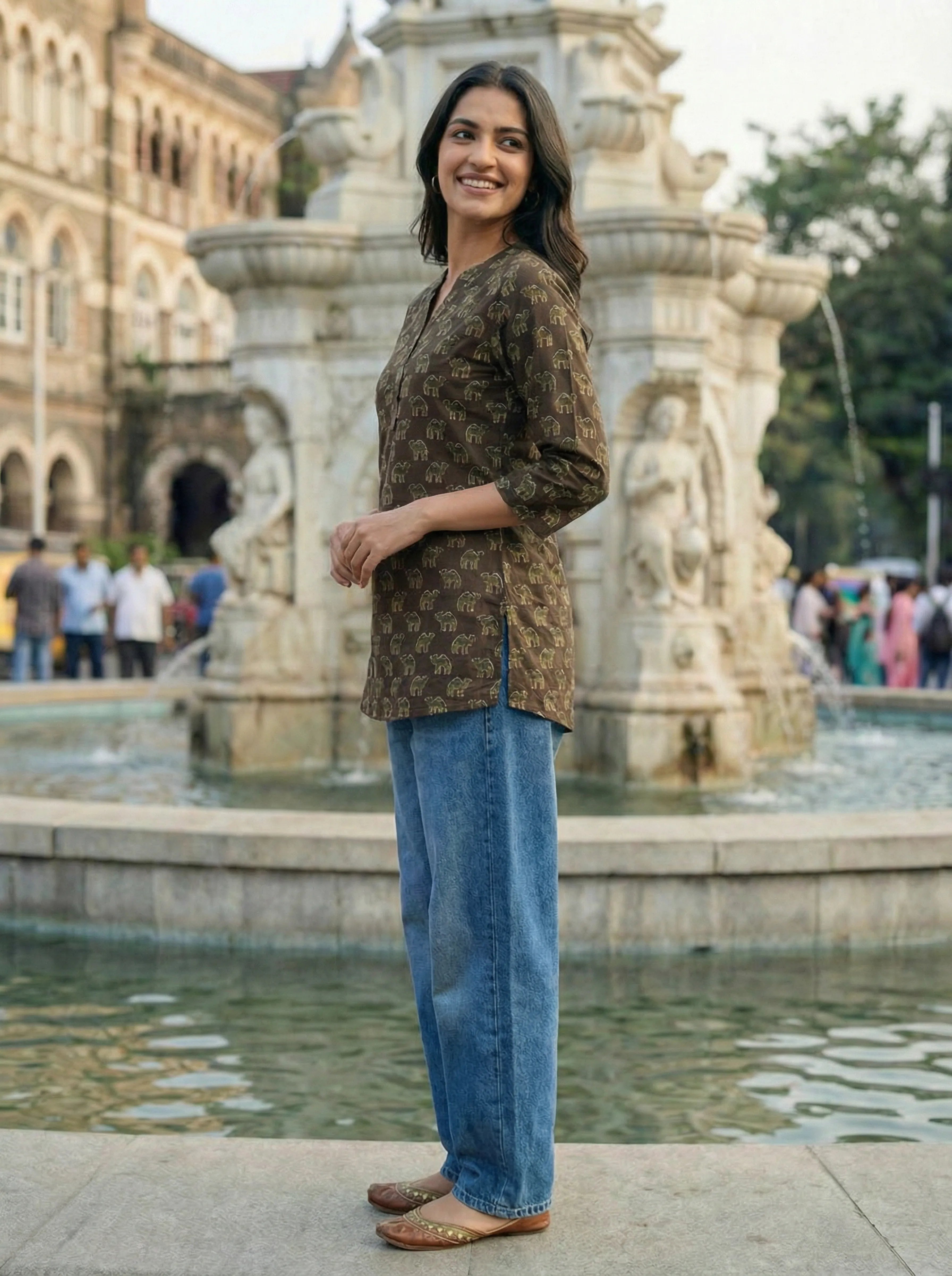 Coffee Brown Camel Motif Cotton Tunic