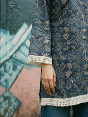 Dark Blue Lace Trim Cotton Tunic