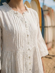 Off-White A-Line Dress with Pintuck Detailing in Rayan Staple