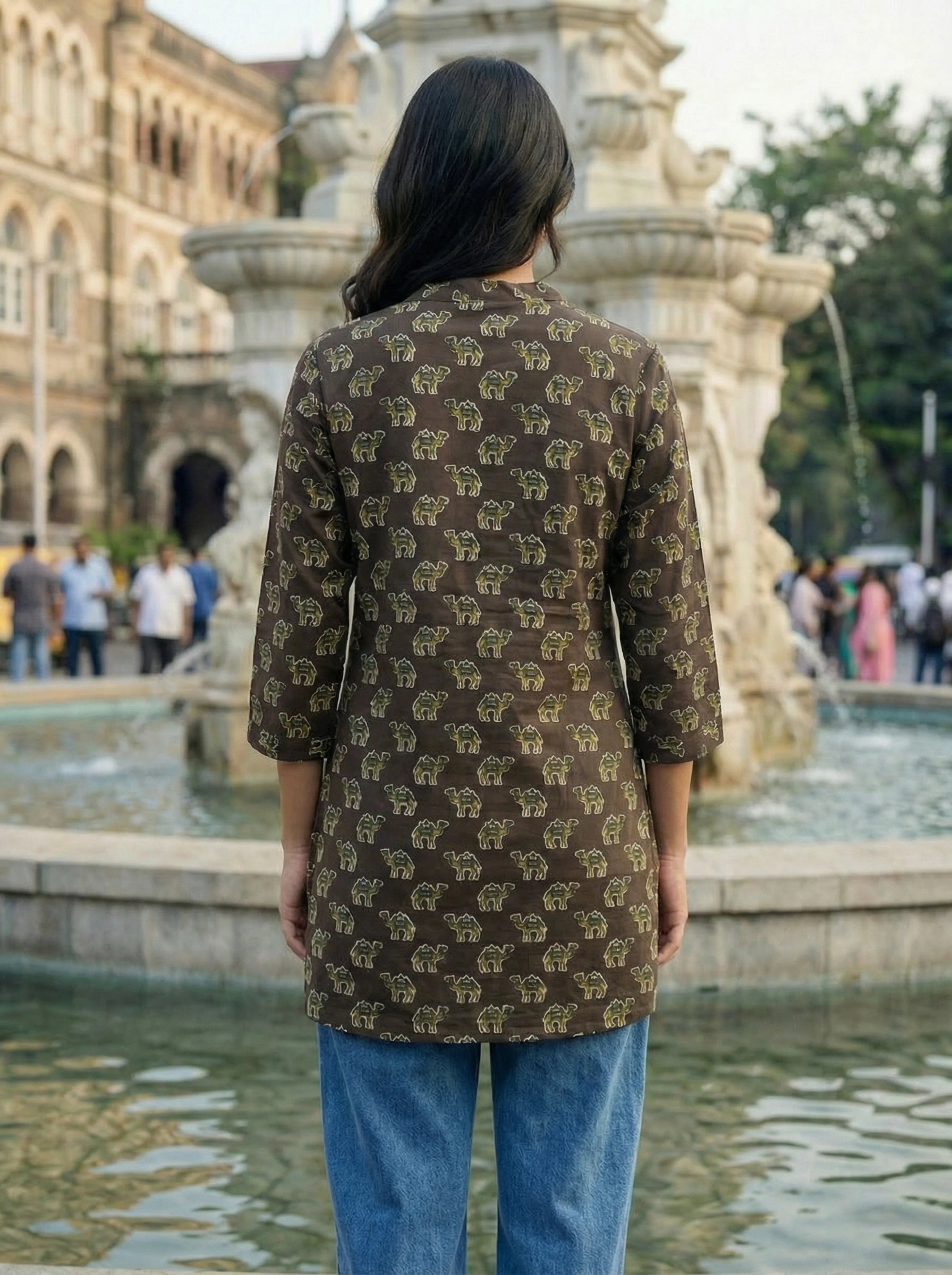 Coffee Brown Camel Motif Cotton Tunic