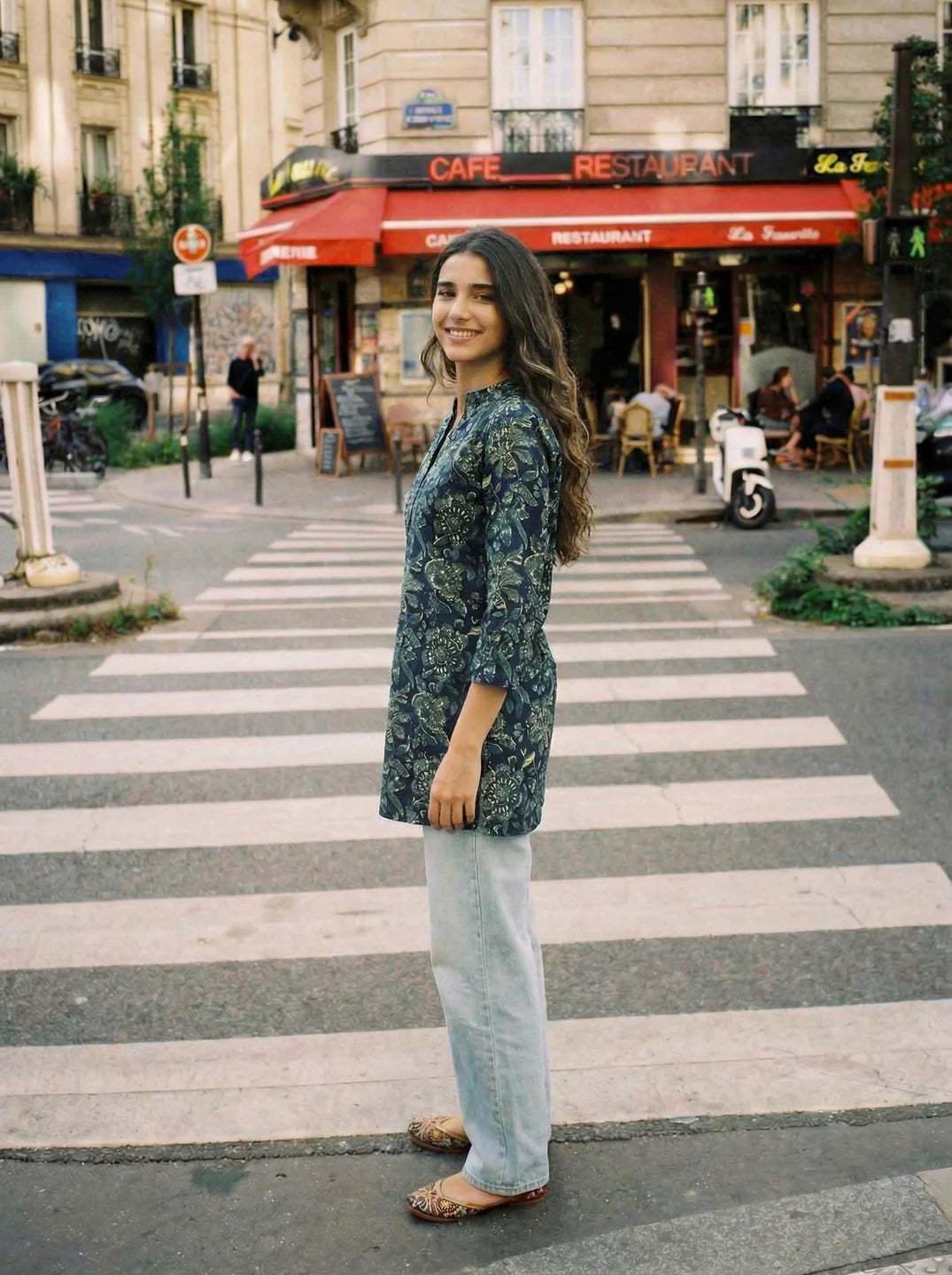 Midnight Blue Floral Cotton Tunic
