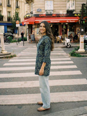 Midnight Blue Floral Cotton Tunic