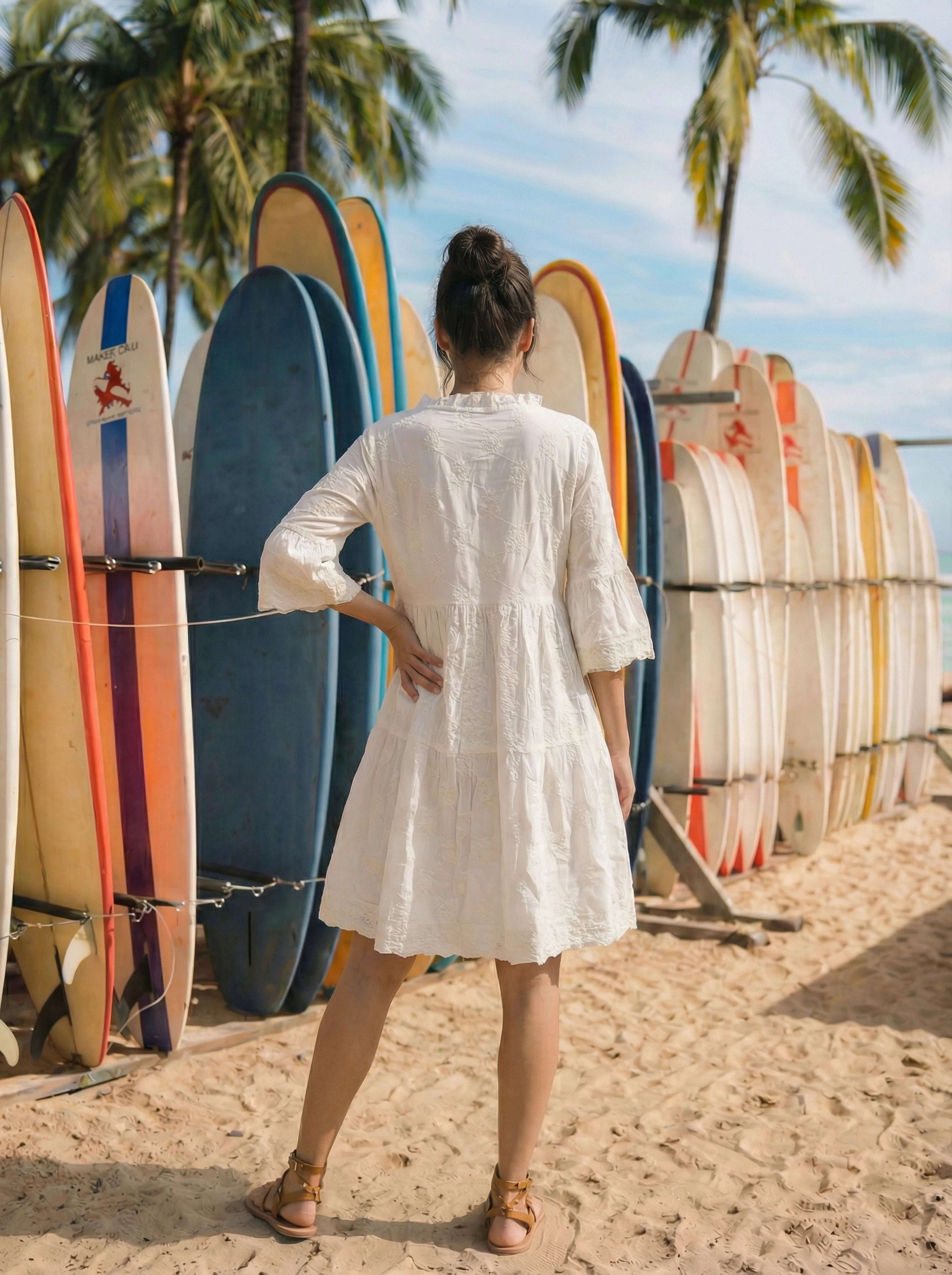 Off-White A-Line Dress with Pintuck Detailing in Rayan Staple
