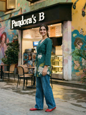 Dark Teal Floral Waist-Tie Tunic in Cotton