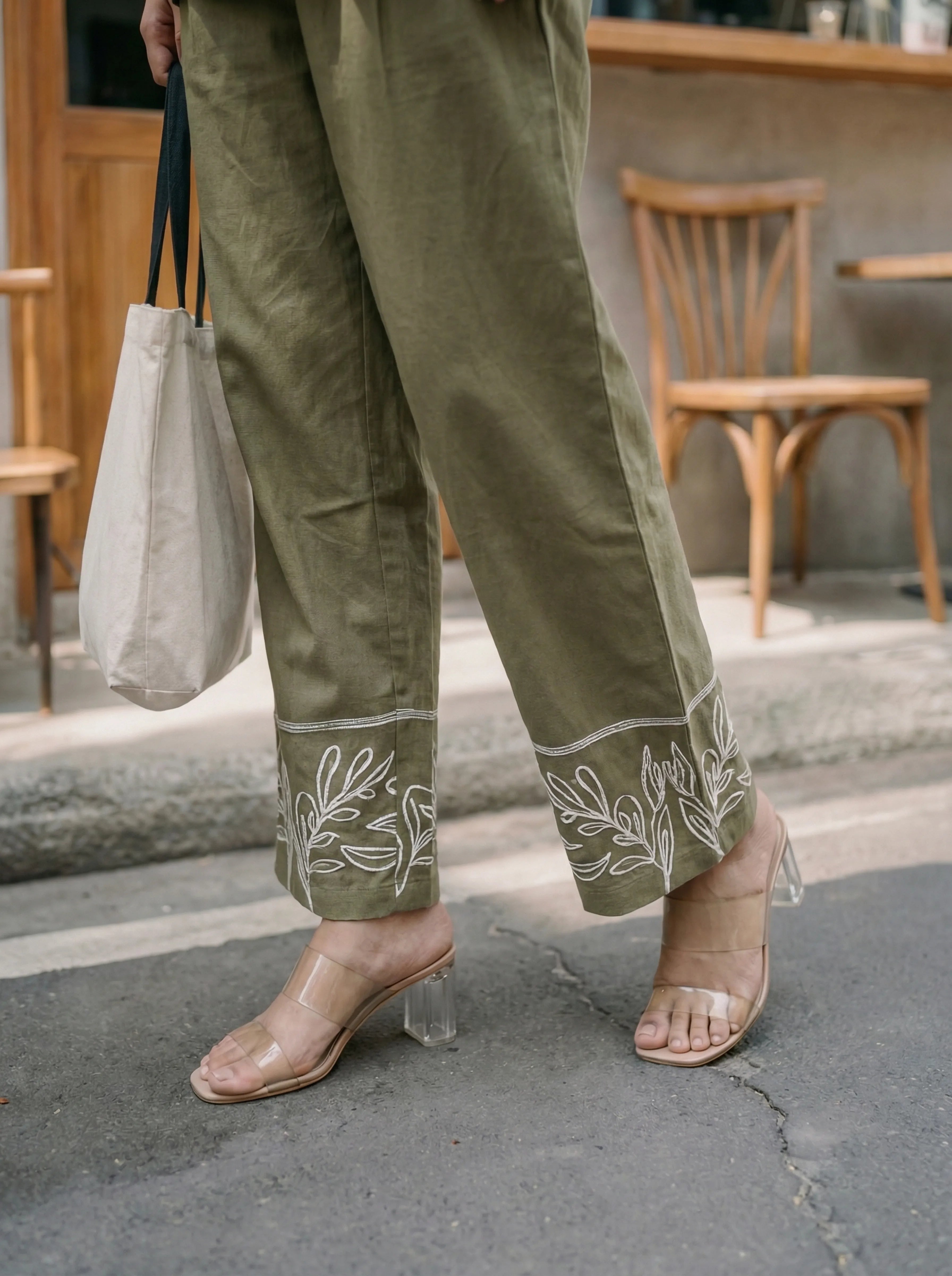 Green Shirt Collar Pintuck Cotton Flex Embroidered Co-ord Set