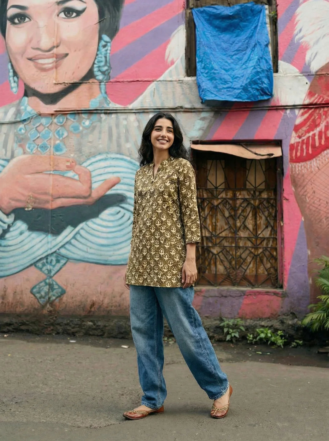 Taupe Dabu Print Cotton Tunic