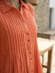 Orange Shirt Dress with Pintuck Detailing in Cotton Flex