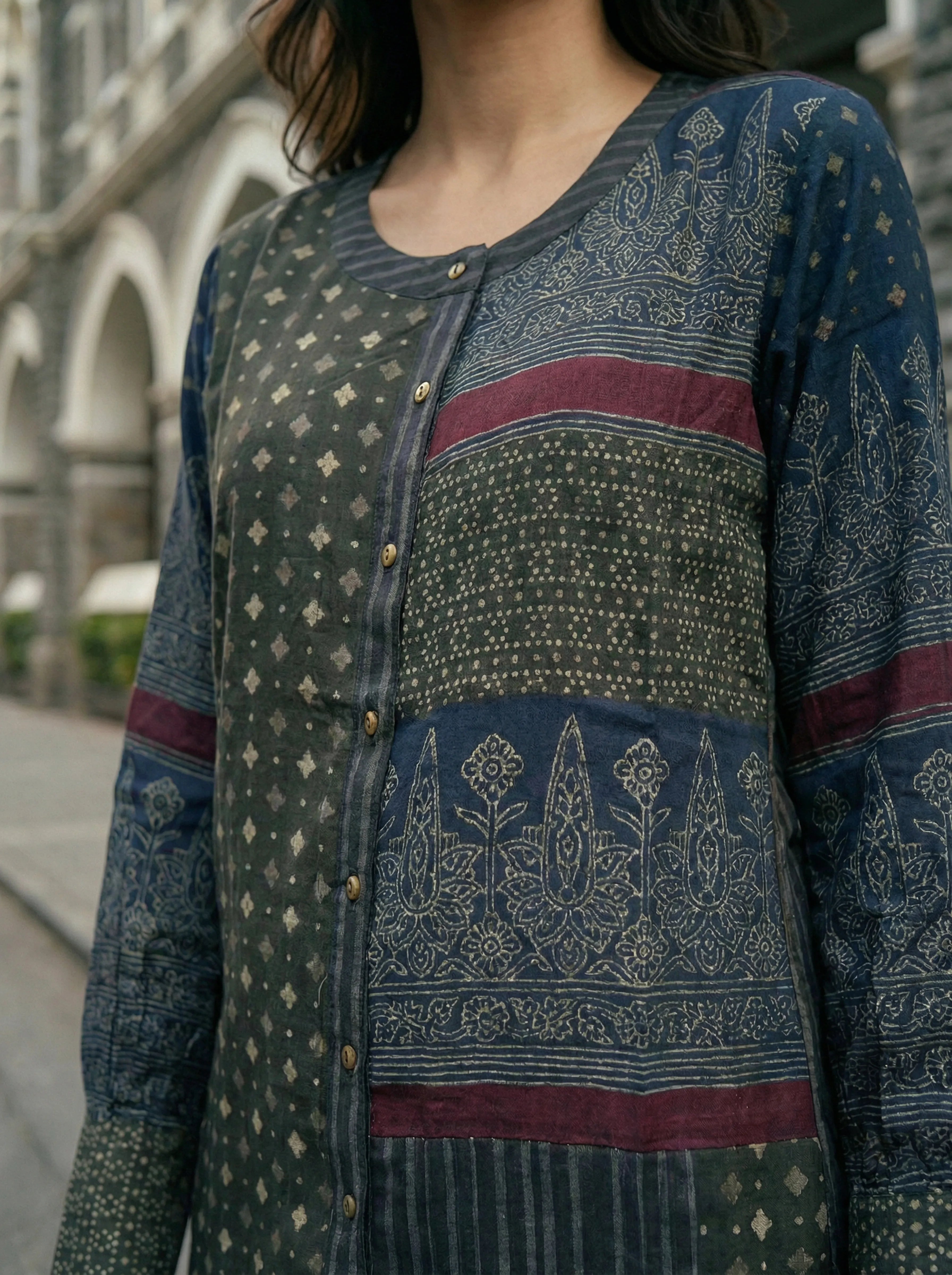 Charcoal Grey Patchwork Muslin Tunic