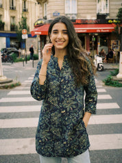 Midnight Blue Floral Cotton Tunic