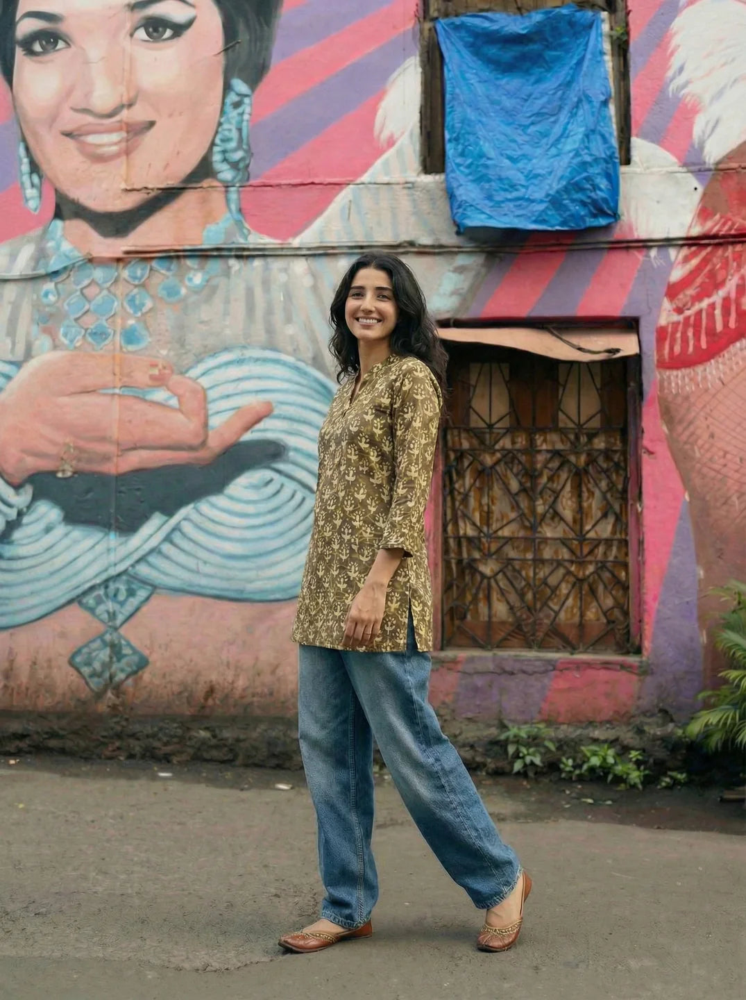Taupe Dabu Print Cotton Tunic