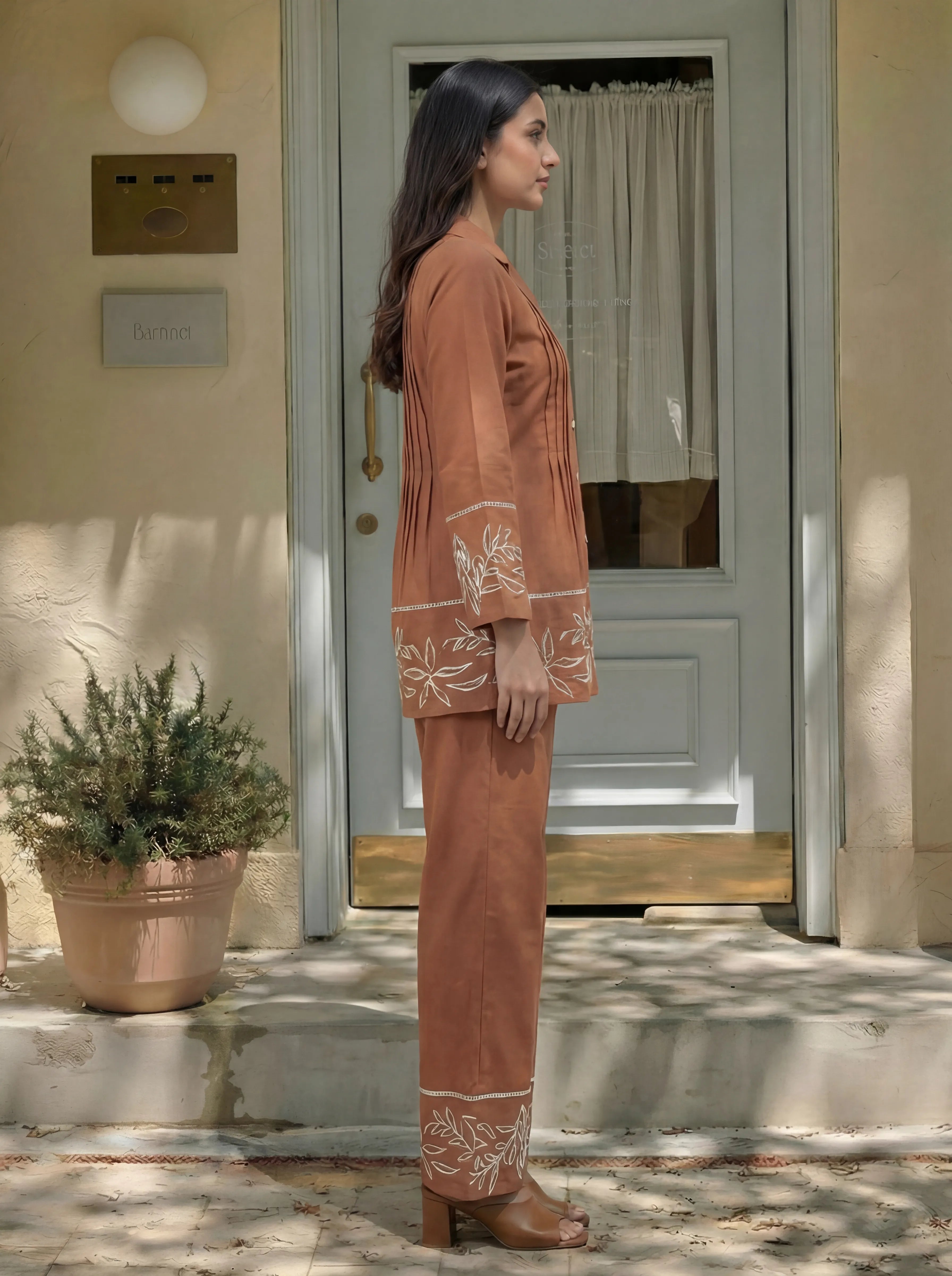 brown floral co ord set for women stylish summer outfit kaftanize india