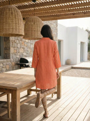 Orange Shirt Dress with Pintuck Detailing in Cotton Flex