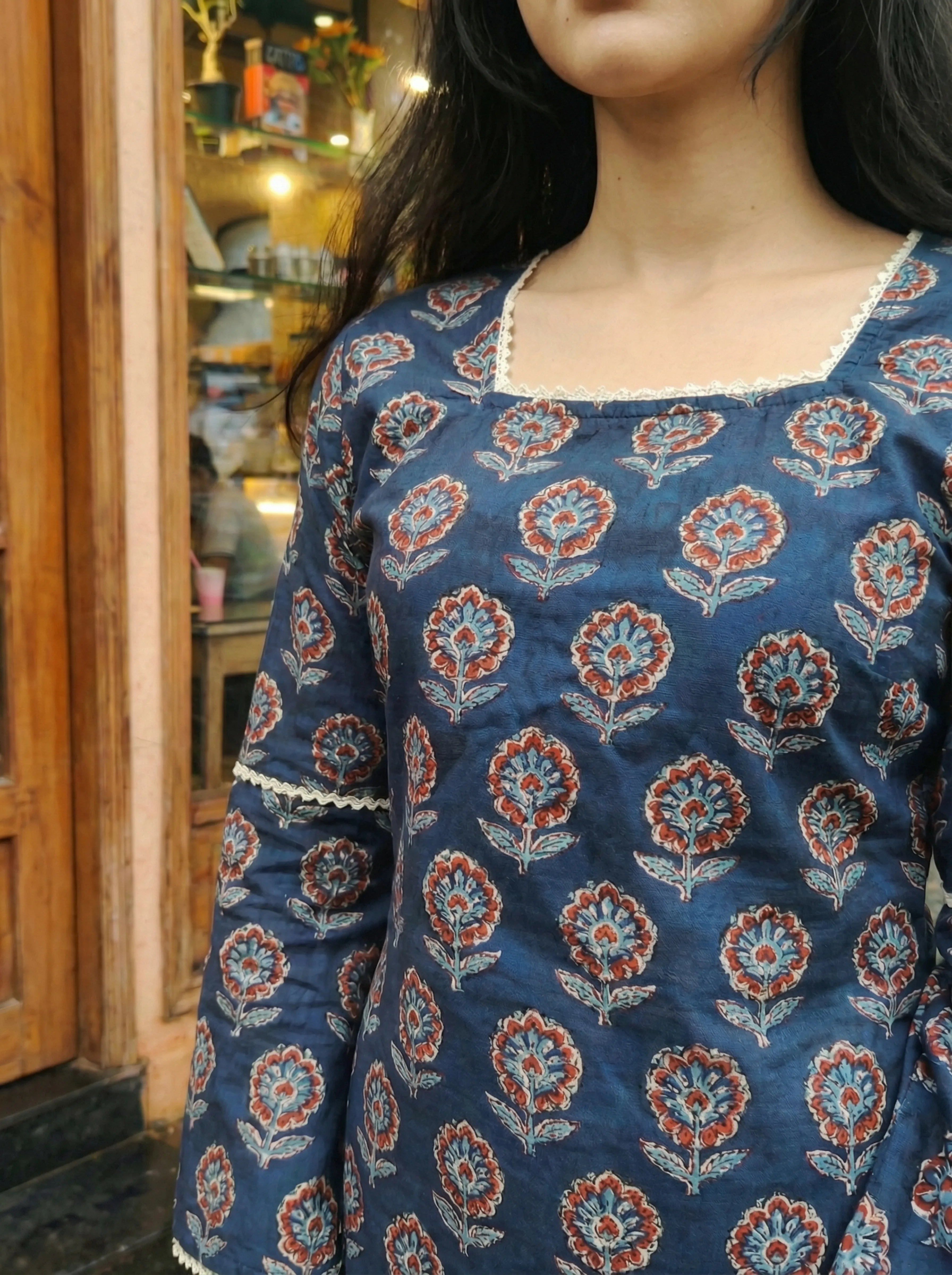Dark Blue Criss-Cross Back Cotton Tunic