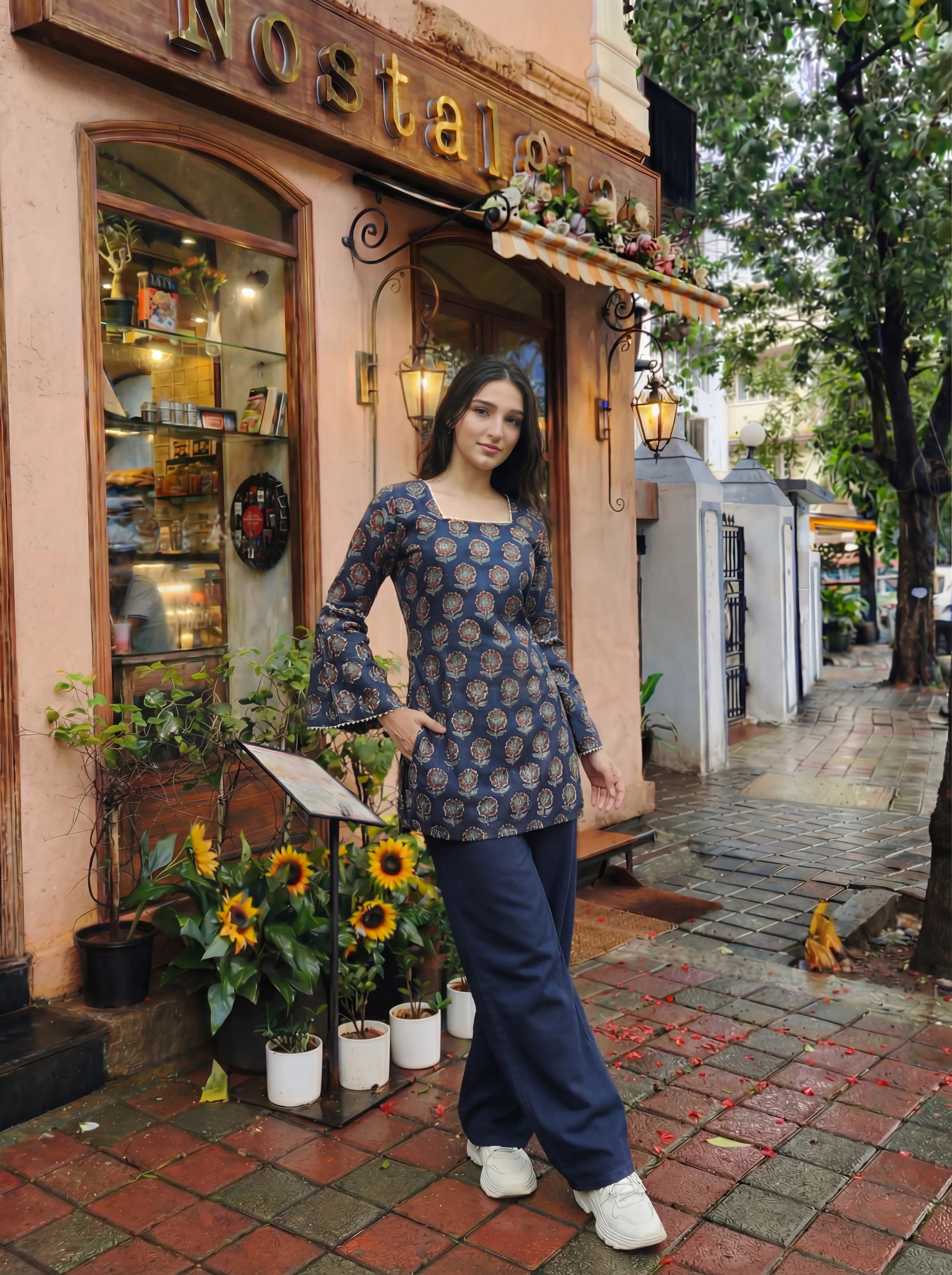 Dark Blue Criss-Cross Back Cotton Tunic