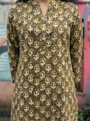 Taupe Dabu Print Cotton Tunic