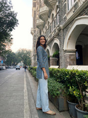Bluish Grey Buti Cotton Tunic