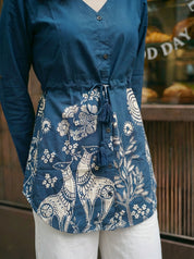 Indigo Botanical Waist-Tie Tunic in Cotton
