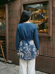Indigo Botanical Waist-Tie Tunic in Cotton