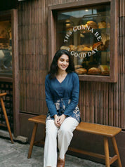 Indigo Botanical Waist-Tie Tunic in Cotton