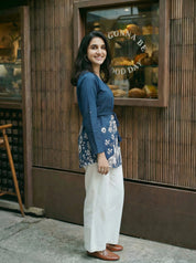 Indigo Botanical Waist-Tie Tunic in Cotton