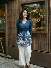 Indigo Botanical Waist-Tie Tunic in Cotton