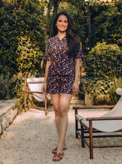 Marise Navy Blue Floral Printed Rayon Short Set