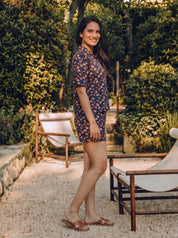Marise Navy Blue Floral Printed Rayon Short Set