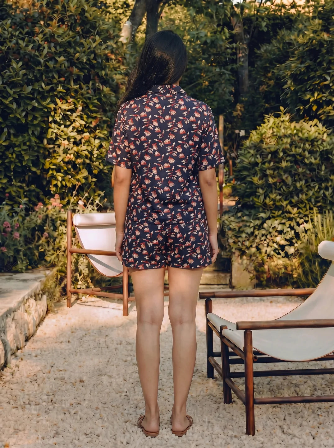 Marise Navy Blue Floral Printed Rayon Short Set