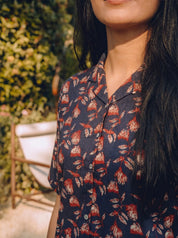 Marise Navy Blue Floral Printed Rayon Short Set