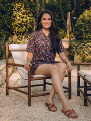 Marise Navy Blue Floral Printed Rayon Short Set