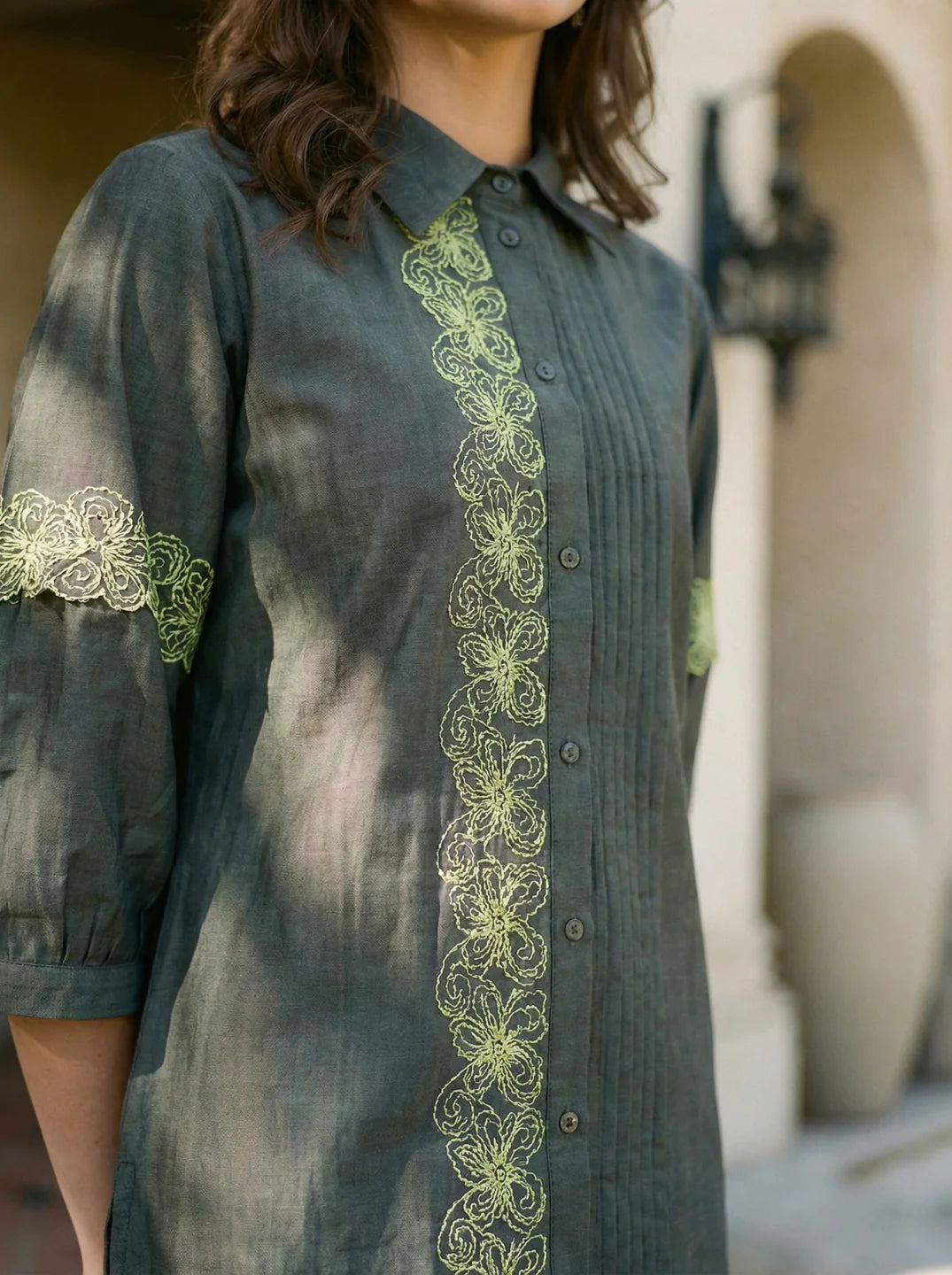 Dark Green Embroidered Kurta With Pants