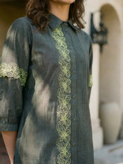 Dark Green Embroidered Kurta With Pants