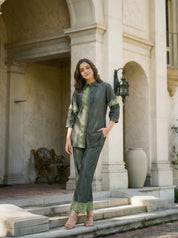 Dark Green Embroidered Kurta With Pants