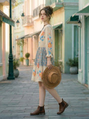 Cream Textured Hand-Painted Mini Dress In Cotton