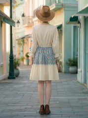 Cream Textured Hand-Painted Mini Dress In Cotton
