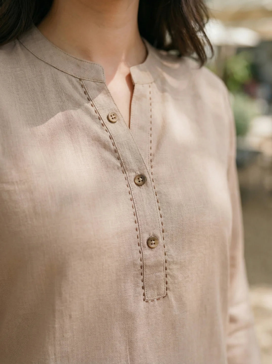Light Brown Warli Embroidered Kurta Set in Cotton Flex