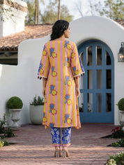 Yellow Bold Floral Printed Muslin Kurta Set