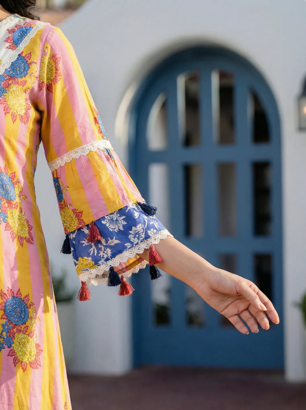 Yellow Bold Floral Printed Muslin Kurta Set