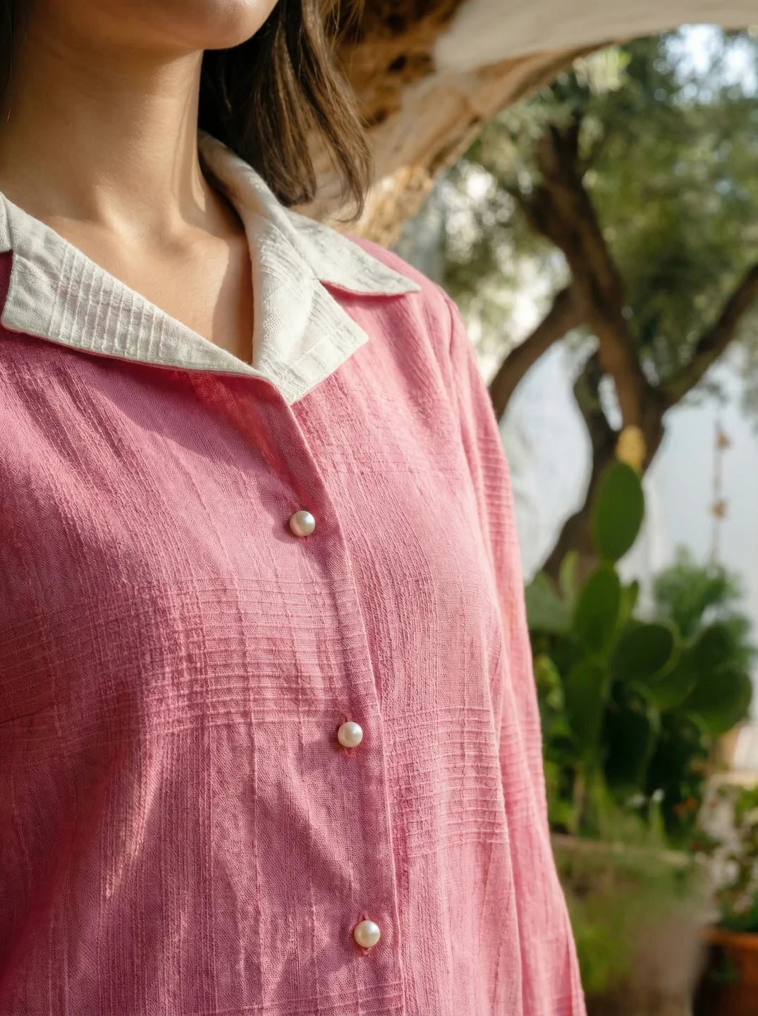 Dark Pink Cotton Top and Trouser Co-Ord Set