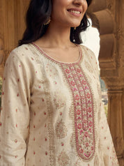 Cream Pink Farsi Salwar Set with Dupatta In Viscose