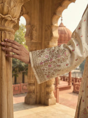 Cream Pink Farsi Salwar Set with Dupatta In Viscose