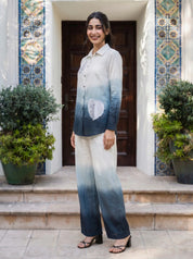 White And Navy Blue Sequence Cotton Flex Co-ord Set