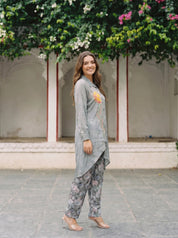 Grey Embroidered Muslin Co-Ord Set