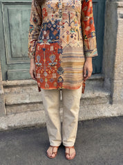 Beige & Red High Low Multicolored Printed Tunic