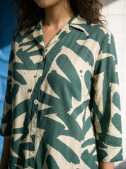 Green Russian Silk Floral Printed  Shirt